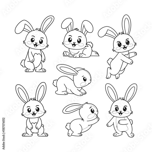 Cute bunny rabbit outline sketch vector illustration. 