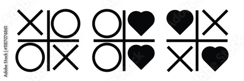 Game tic tac toe icon. Tic-tac-toe Game with Hearts for Valentine's Day