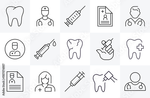 Doctor icon, Teeth symbol, Injection logo. Medical Icons Thin Line Vector