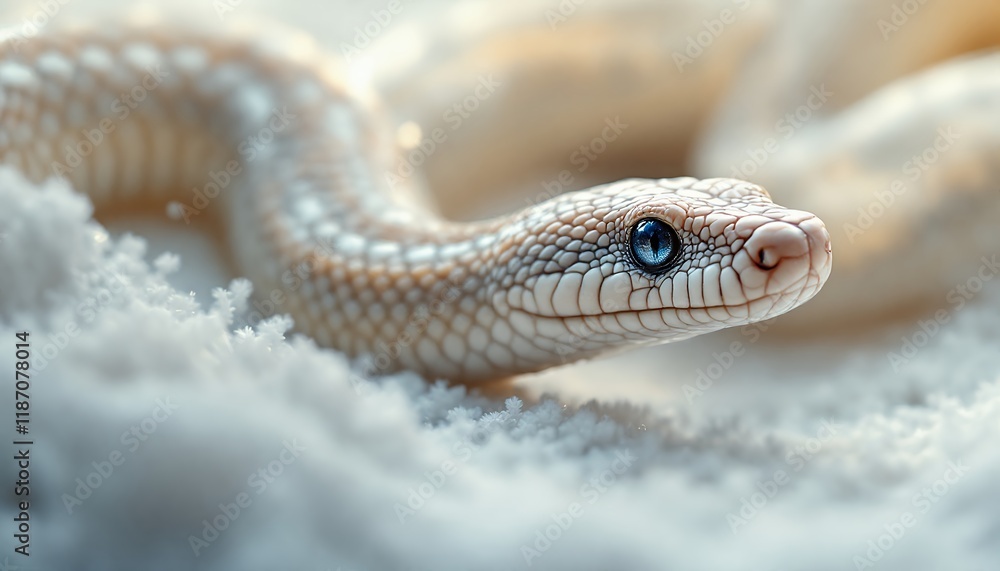 Albino Snake in Winter Wonderland: A Captivating Close-Up Albino Snake in Winter Wonderland: A Captivating Close-Up