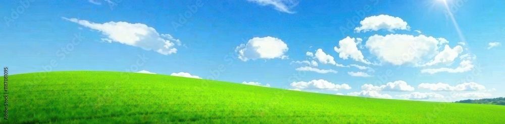 Emerald grass carpet, azure sky canvas, cumulus clouds , nature, airy Emerald grass carpet, azure sky canvas, cumulus clouds , nature, airy