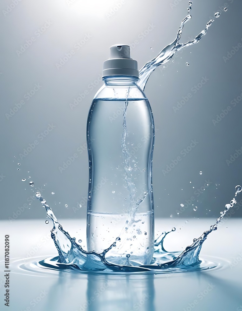 Refreshing Water Bottle with Splash and Sunlight on Clear Background Refreshing Water Bottle with Splash and Sunlight on Clear Background