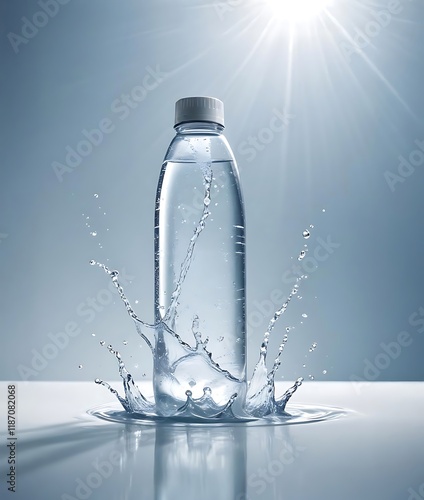 Refreshing Water Bottle with Splash and Sunlight on Clear Background photo