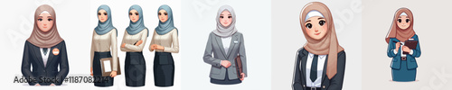 vector set of beautiful hijab wearing secretary characters