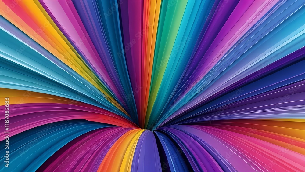 Naklejka premium Vibrant rainbow swirl abstract background, colorful lines converging to a central point, dynamic and energetic design ideal for digital art, website banners, or presentations.