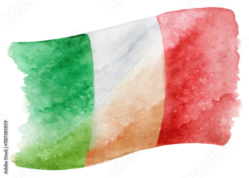 Watercolor Italian flag, vibrant colors, artistic style, cultural symbol, national pride, decorative element.
