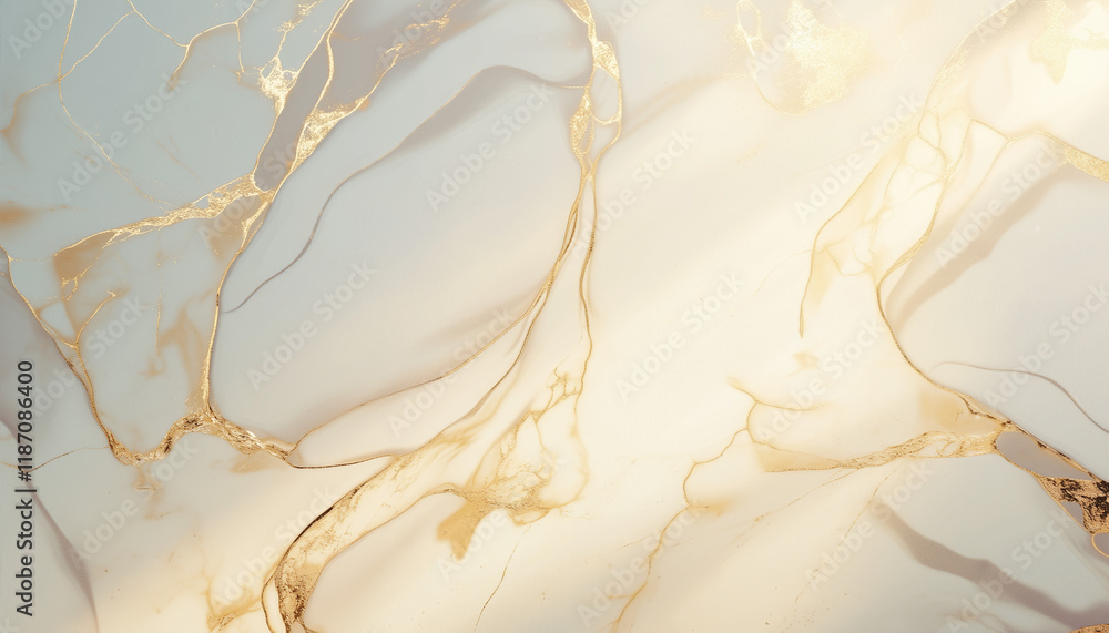 Fototapeta premium Soft, white marble texture with gold veins, polished stone backgroung, fluid surface