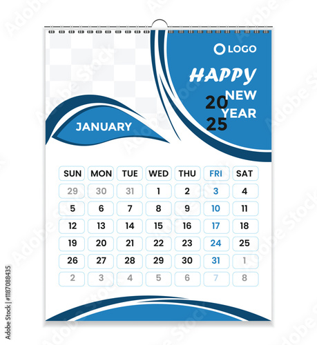  Vector morden wall calender template design 2025