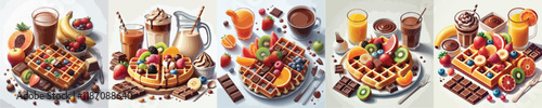 vector set of delicious belgian waffle dishes