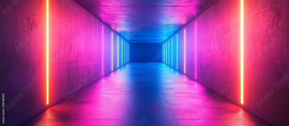 Neon Lights Corridor: Vibrant Pink and Blue Illumination Neon Lights Corridor: Vibrant Pink and Blue Illumination