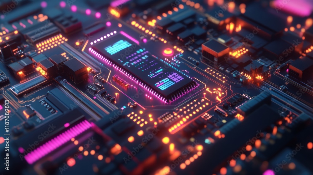 Illuminated Circuit Board Shows Advanced Computer Processor Illuminated Circuit Board Shows Advanced Computer Processor