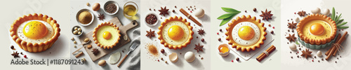 vector set of delicious egg tart dishes