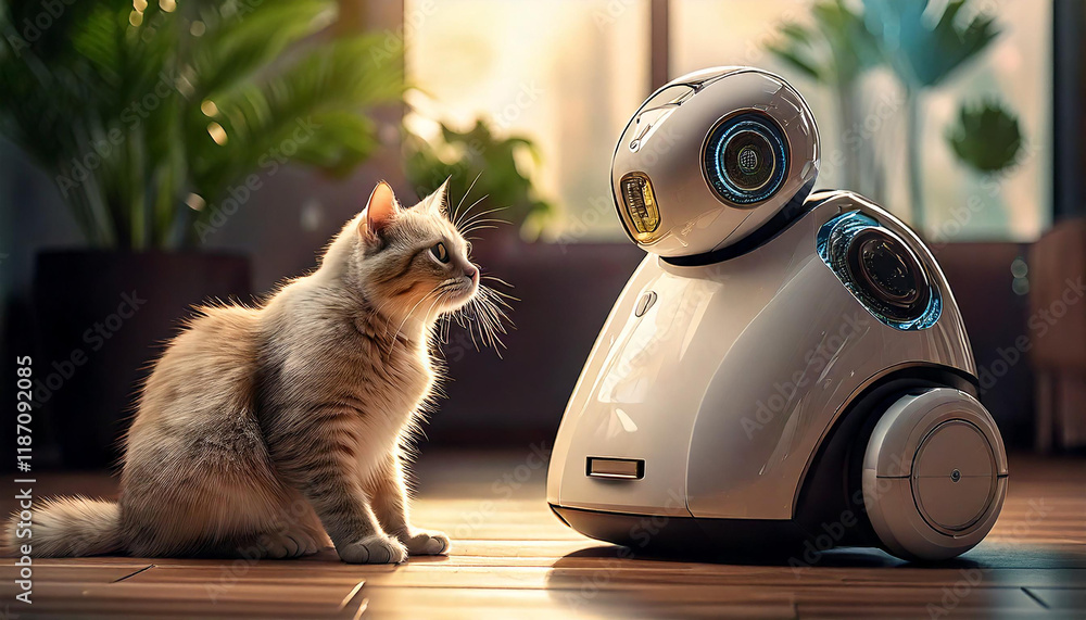Mobile home robot assistant, works with the function caring for pet.