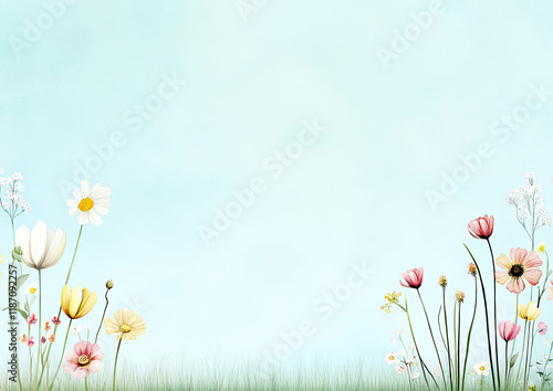 Obraz na płótnie Frühlingshafte Aquarell-Illustration – Zarte Blumen mit Textfreiraum im Querformat w salonie