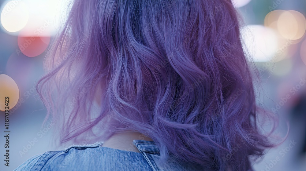 Lavender Hair Wavy Style Woman Back View Lavender Hair Wavy Style Woman Back View