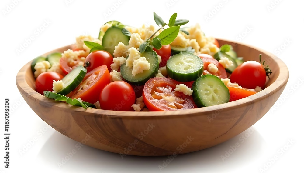 Traditional Bulgarian shopska salad with tomatocucumber and bulgarian sirene cheese isolated on white background Traditional Bulgarian shopska salad with tomatocucumber and bulgarian sirene cheese isolated on white background