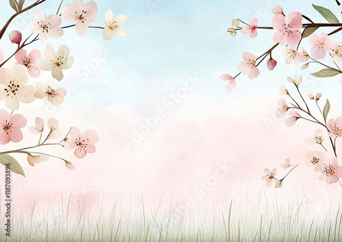 Obraz na płótnie Frühlingshafte Aquarell-Illustration – Zarte Blumen mit Textfreiraum im Querformat w salonie