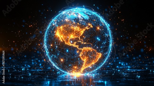 Fototapeta Naklejka Na Ścianę i Meble -  Glowing digital Earth with network connections.