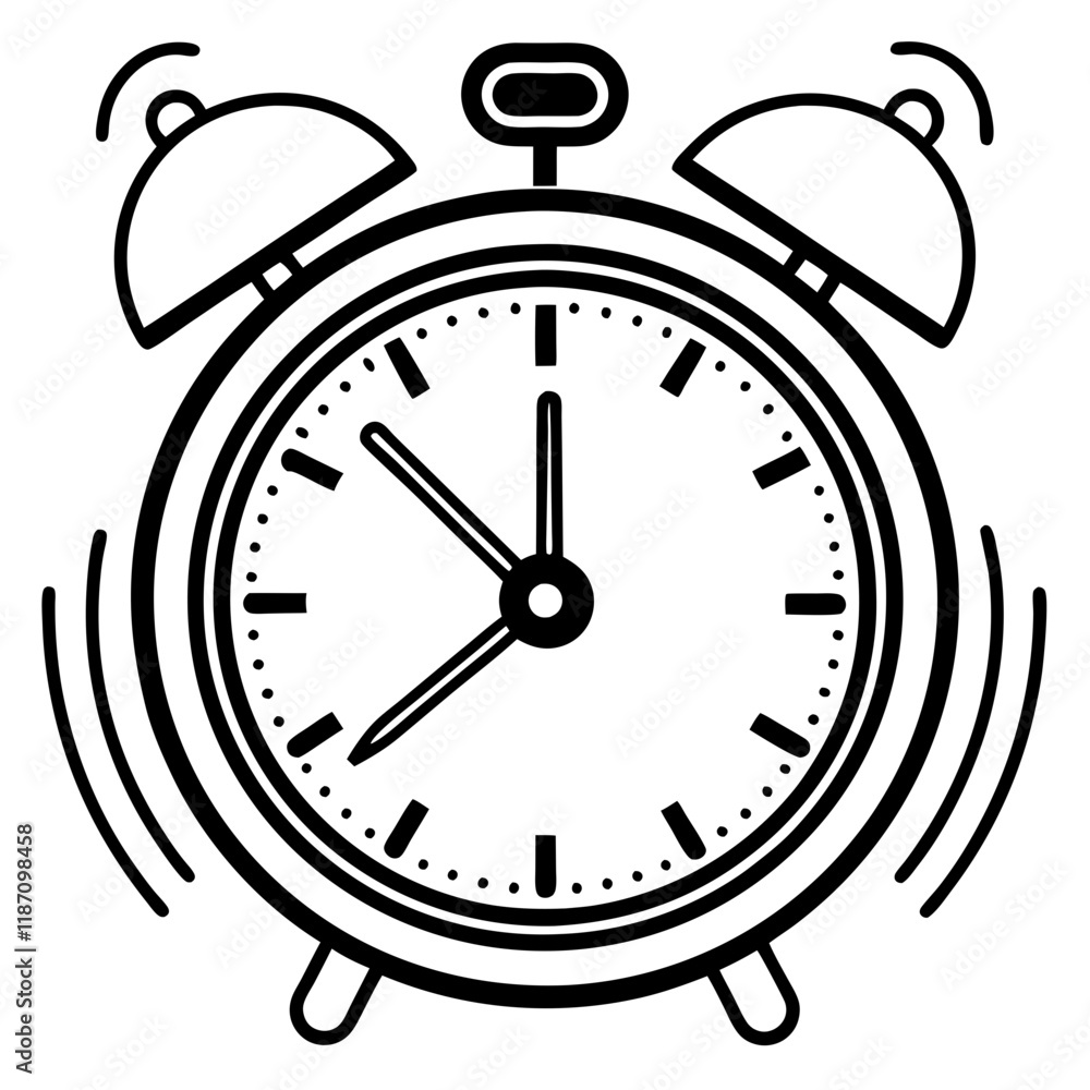 Classic Twin Bell Alarm Clock Vector Illustration in Black and White Classic Twin Bell Alarm Clock Vector Illustration in Black and White