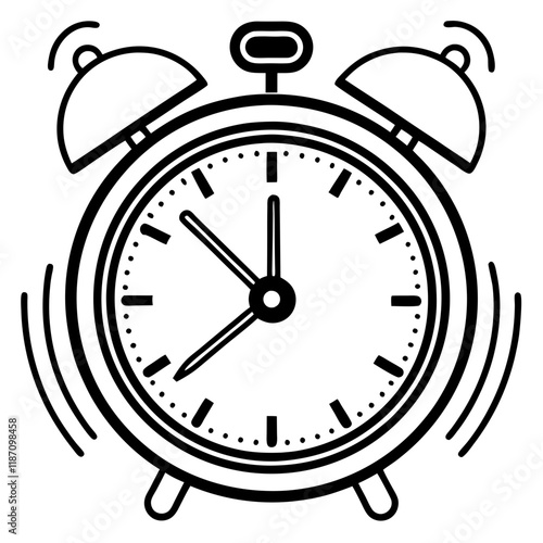 Classic Twin Bell Alarm Clock Vector Illustration in Black and White