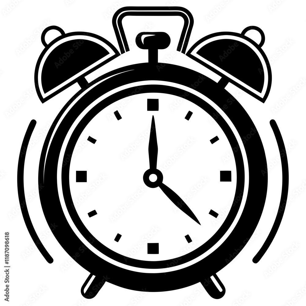 Classic Alarm Clock Ringing Vector Illustration in Black and White Classic Alarm Clock Ringing Vector Illustration in Black and White