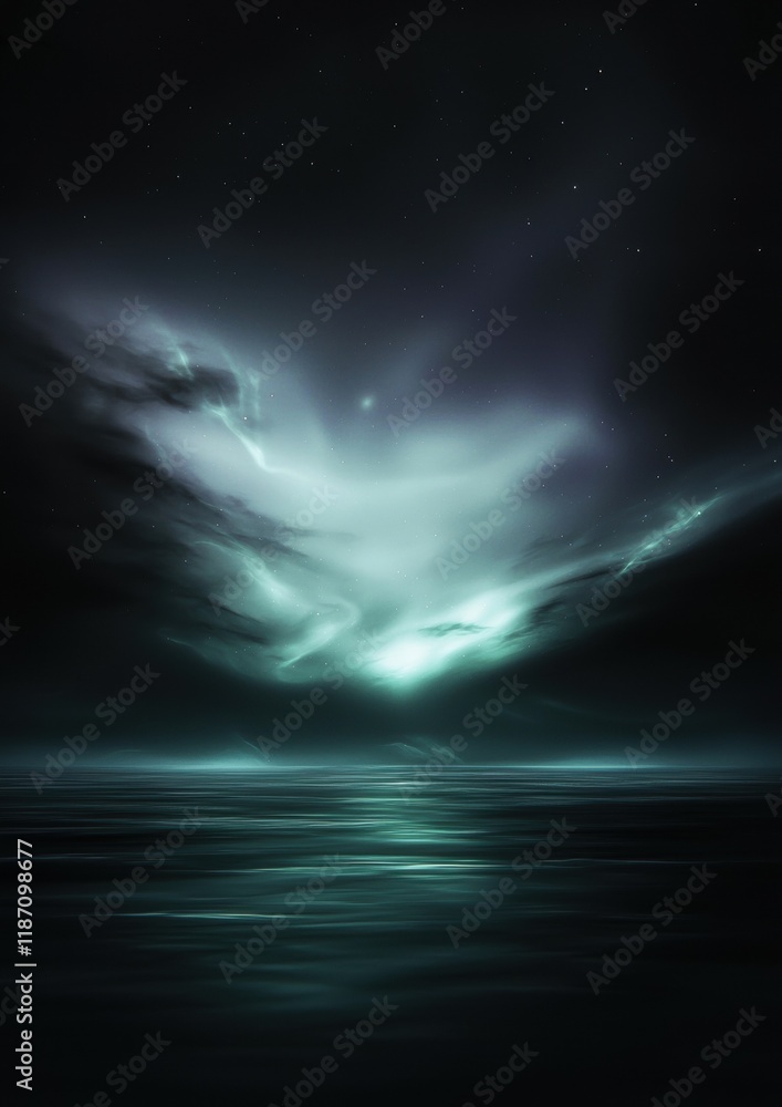 Fototapeta premium A dark sky with a large cloud and a bright light in the middle