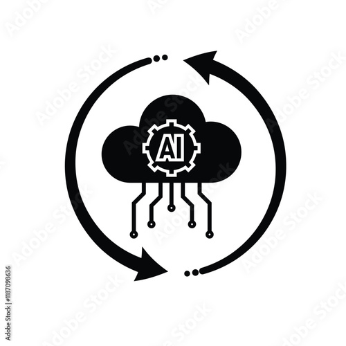 ai icon. Cloud Computing with arrow circle, icons include network, Download and Upload. for computers, technology. Solid design style. vector design template