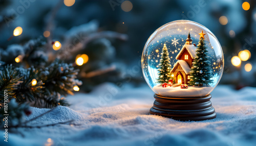 Enchanted Winter Snow Globe: Cozy Cottage, Festive Trees, Magical Glow