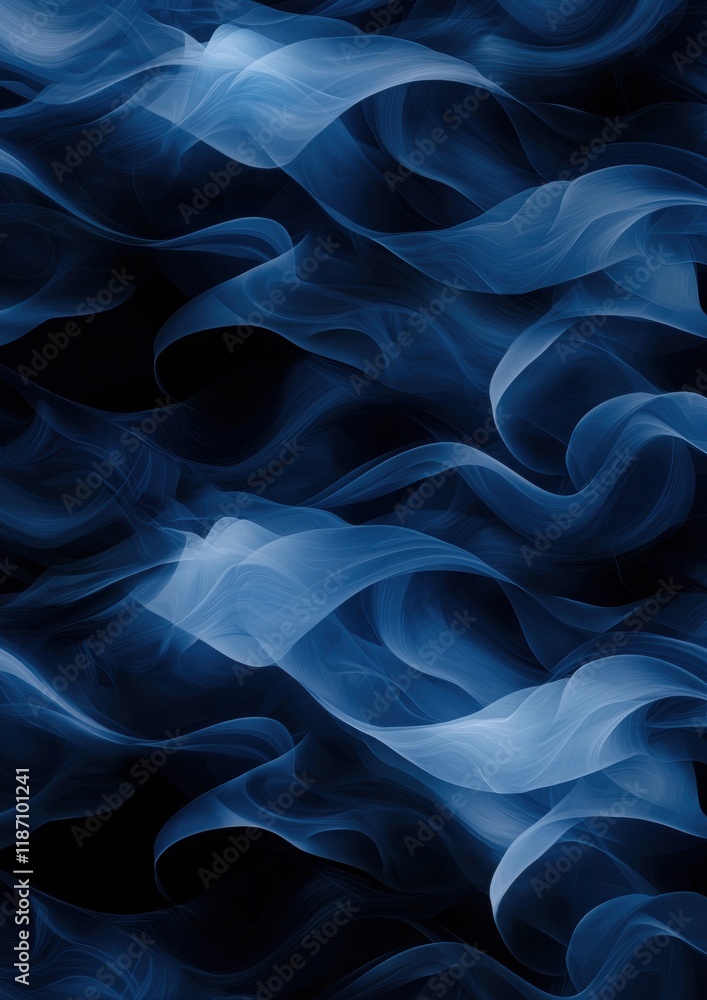 Obraz premium The image is a blue and white abstract painting of flames