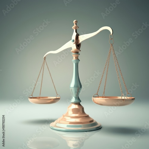 Golden scales of justice, balanced, symmetrical, soft lighting, pink and peach gradient background, legal symbol, 3D rendering, metallic texture, conceptual image, law and order, equality, fairness, j