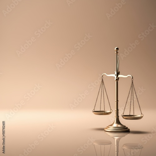 Golden scales of justice, balanced, symmetrical, soft lighting, pink and peach gradient background, legal symbol, 3D rendering, metallic texture, conceptual image, law and order, equality, fairness, j