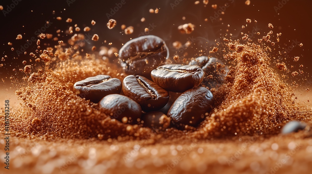 Premium roasted coffee beans macro shot with ground coffee powder commercial food styling,プレミアムローストコーヒー豆のマクロ撮影と挽きたての粉末、商業用フードスタイリング写真.Generative AI Premium roasted coffee beans macro shot with ground coffee powder commercial food styling,プレミアムローストコーヒー豆のマクロ撮影と挽きたての粉末、商業用フードスタイリング写真.Generative AI