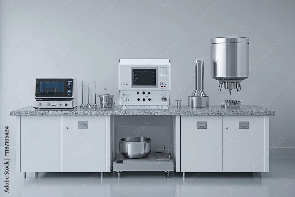 Modern laboratory kitchen setup with high-tech appliances used for culinary experiments Modern laboratory kitchen setup with high-tech appliances used for culinary experiments