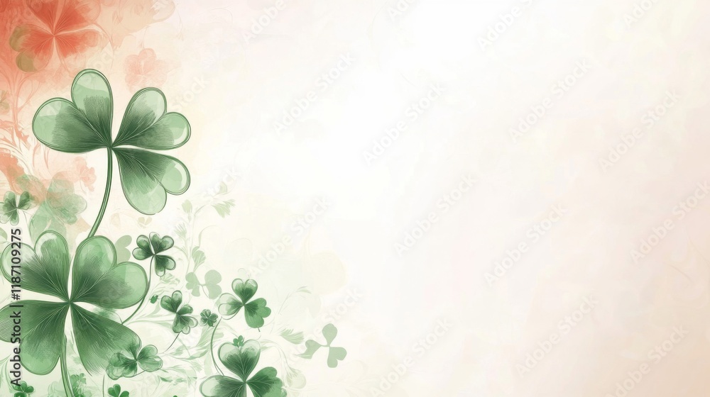 Fototapeta premium Watercolor Shamrocks Decorate A Soft Background