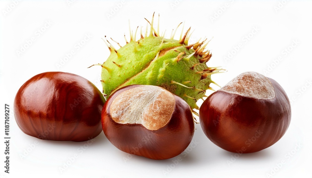 horse chestnut and shells aesculus hippocastanum isolated on white background close up horse chestnut and shells aesculus hippocastanum isolated on white background close up