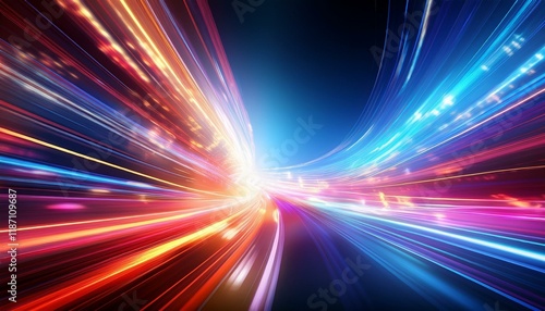 dynamic abstract background featuring vibrant lights and colors representing speed and motion in a digital universe