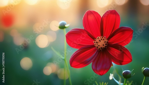 red flower with inexperienced backgrounds