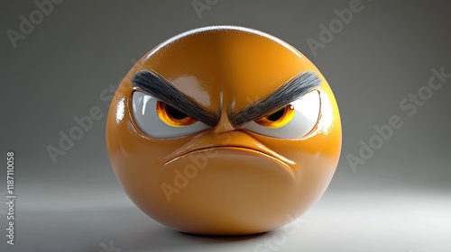 Angry Orange Emoticon With Frowning Face photo