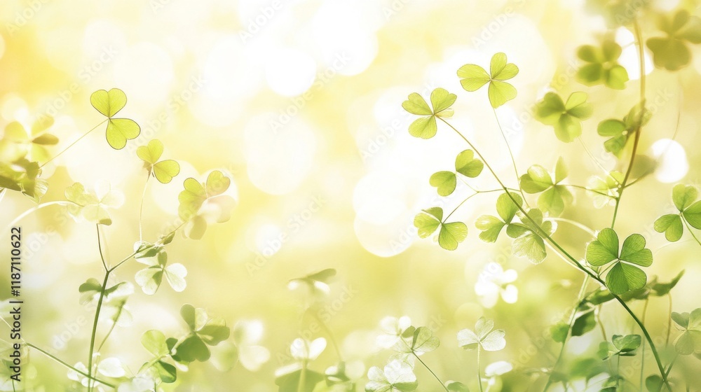 Sunlit Green Clover Leaves in a Spring Meadow Sunlit Green Clover Leaves in a Spring Meadow
