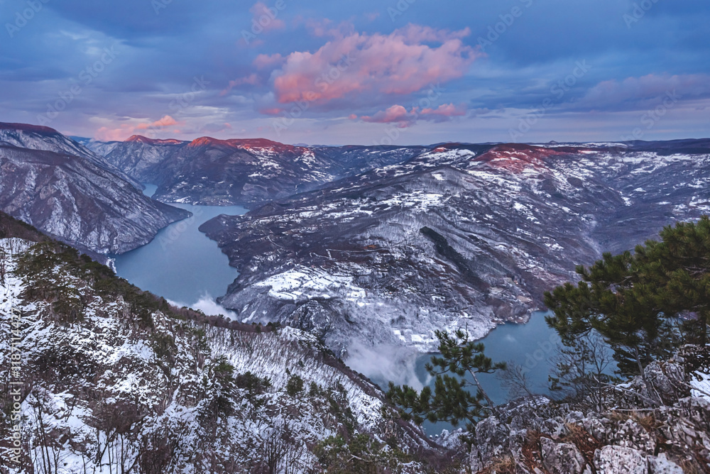 Landscape of Drina River Canyon and Lake Perucac