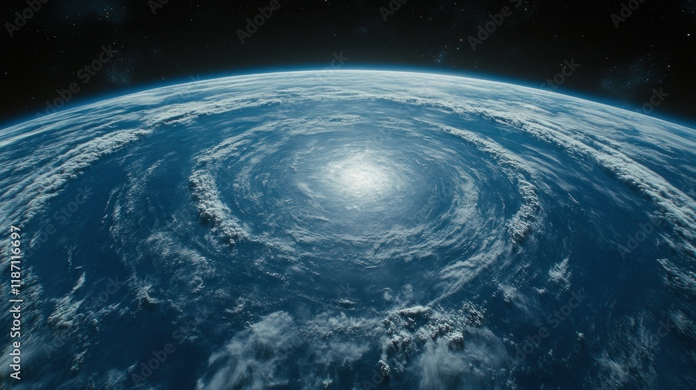 Obraz premium Earth from space hurricane eye, clouds, stars.