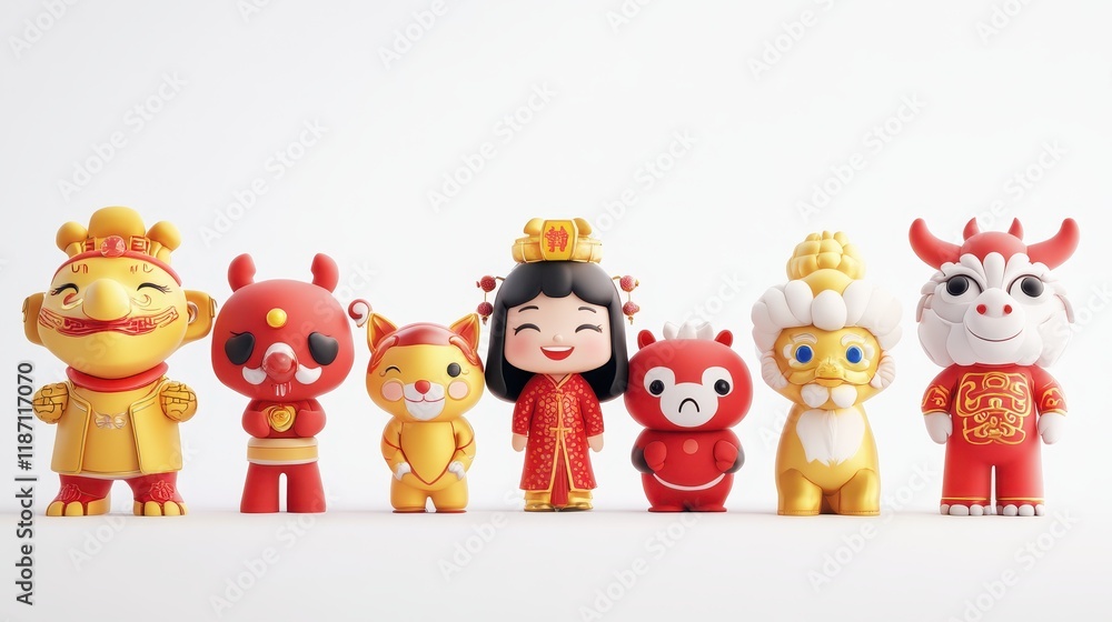 Adorable Chinese New Year Character Figurines Displayed Together Adorable Chinese New Year Character Figurines Displayed Together