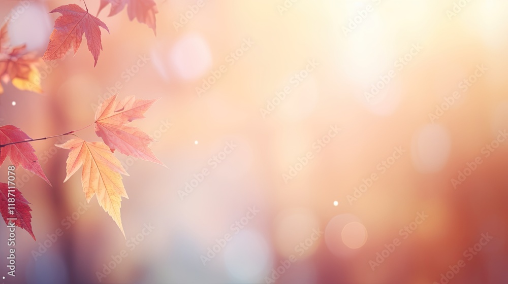 Autumn background with bokeh defocused lights and maple leaves Autumn background with bokeh defocused lights and maple leaves
