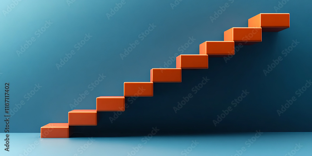 Blue stairs leading to orange top step, success, top level or career minimal modern concept safety alert
Blue stairs leading to orange top step, success, top level or career minimal modern concept safety alert