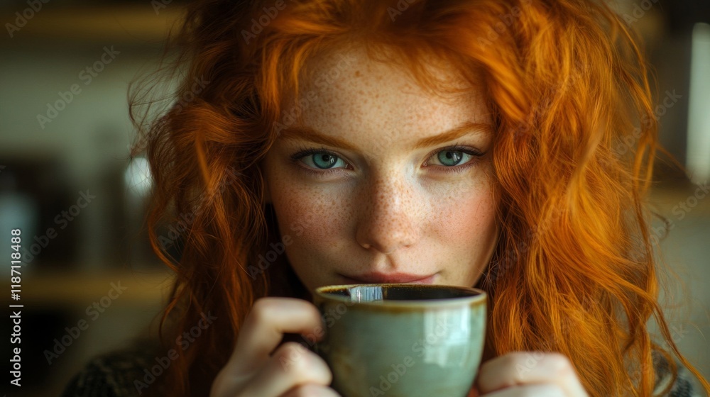 custom made wallpaper toronto digitalRedhead Woman Holding a Mug of Coffee