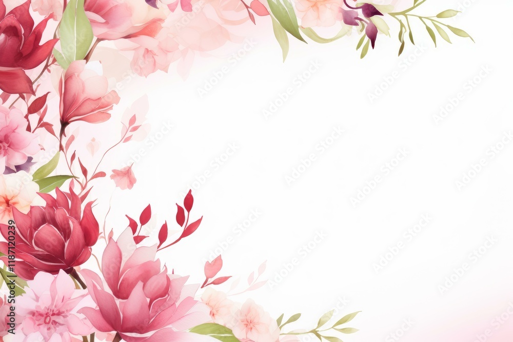 Naklejka premium Elegant watercolor floral background framing an empty space, perfect for invitations, cards, or any design project needing a touch of nature