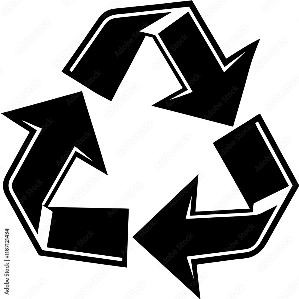 Recycling Symbol with Arrows Vector Illustration in Black and White Recycling Symbol with Arrows Vector Illustration in Black and White