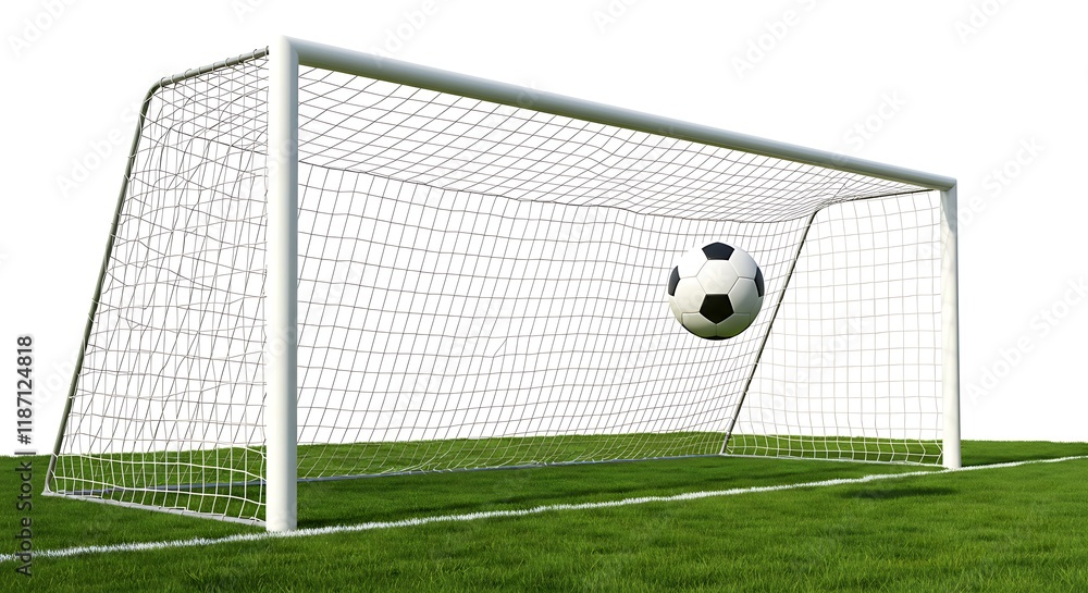 Fototapeta premium Soccer Goal and Ball in Dynamic Athletic Scene On Transparent Background 