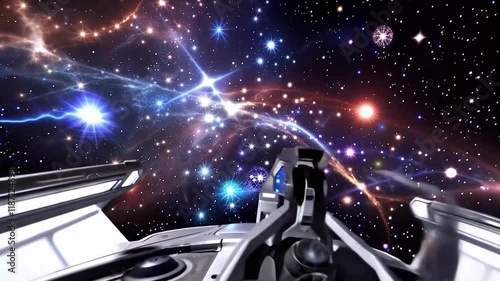 Exploration through a cluster of stars and galaxies to discover new worlds.