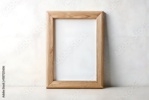 Empty Wooden Photo Frame on Table